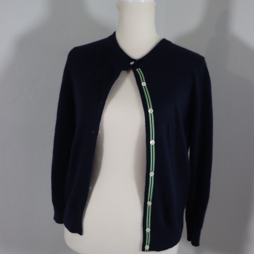 J. Crew Classic Blue and Green Cardigan